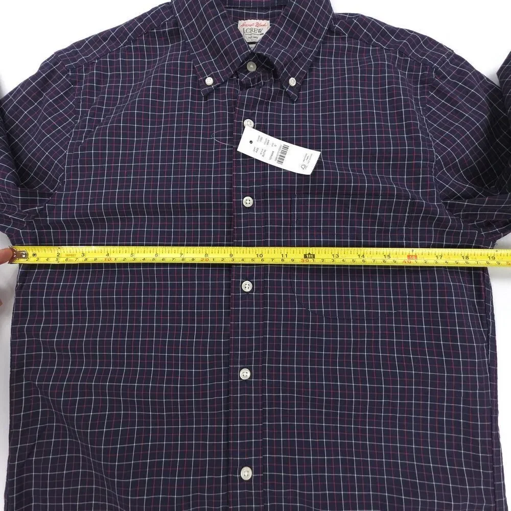 NWT J Crew Secret Wash cotton poplin shirt Slim Navy Gingham Old Money Preppy